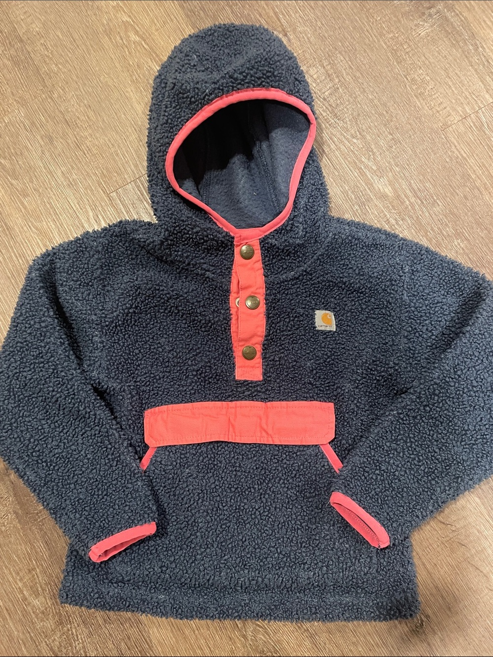 Carhartt Kids Navy Sherpa Hoodie with Coral Accents